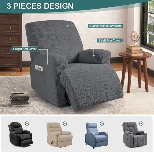 Image of Ruaozz Recliner Sofa Covers Recliner Chair Covers Recliner Covers for Reclining Chair with Pockets Washable Furniture Protector with Elastic Bottom (1 Seater, Dark Gray)