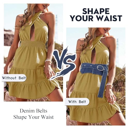 Urieo Retro Denim Corset Belt Black Buckle Wrap Waist Cinch Belts Wide Vintage Dress Dresses Waspie Belt Waistband for Women3