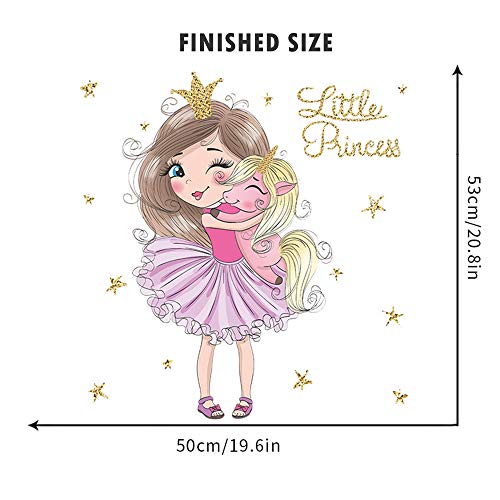Rofarso Colorful Cute Lovely Little Princess Hugging Baby Unicorn Wall Stickers For Kids Peel And Stick Removable Wall Decals Diy Decorations Decor For Nursery Baby Girls Bedroom Playroom Living Room Murals #TOP3