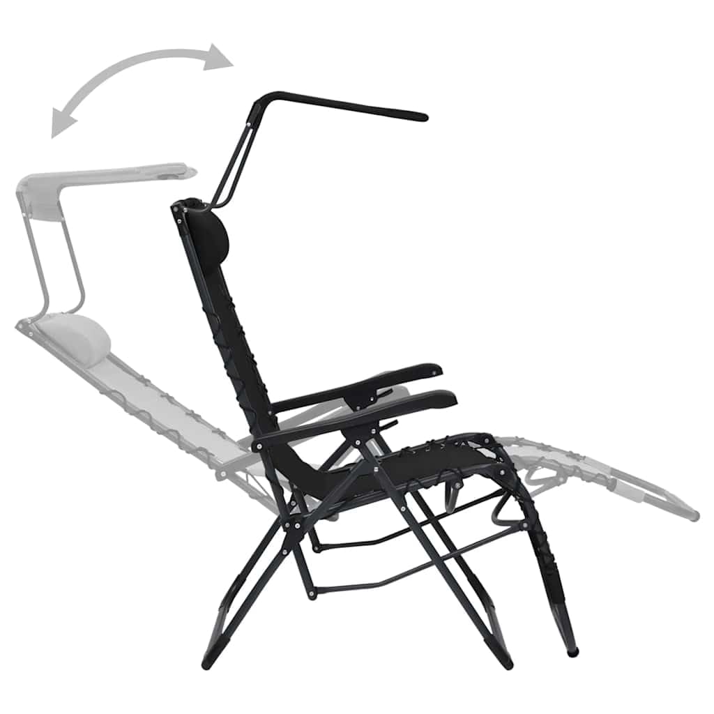 Verstellbarer Klappbarer Textilene Gartenliege Schwarz mit Sonnendach, Lounge Liegestuhl für Terrasse Balkon Garten Pool Strand Camping Wellness, wetterfest und leicht