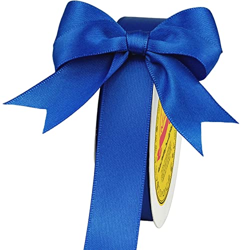 Image of Double Face Royal Blue Satin Ribbon 7 /8 inch X 25 Yards Polyester Royal Blue Ribbon for Gift Wrapping Very Suitable for Weddings Party Invitation Decorations and More