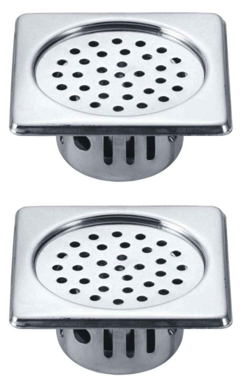 DrizzleAnti Cockroach Trap 6x6 Inch Square Stainless Steel With Chrome Finish/Cockroach Jali For Home And Kitchen/Drain Strainer For Bathroom - Combo Of 2 Pieces