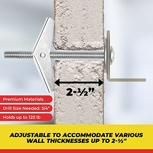 QUALIHOME Spring Toggle Bolt Anchors - Heavy Duty Wall Anchors for Hanging Items w/Hollow Walls & More - Stainless Steel Hollow Wall Anchor for Frames, Shelves, Mirrors & More, 20 Pack (1/4" x 3") - Thumbnail 7