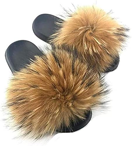 Valpeak Fur Slides Slippers for Women Open Toe Furry Fluffy Slides Slippers Girls Fur Sandals Outdoor