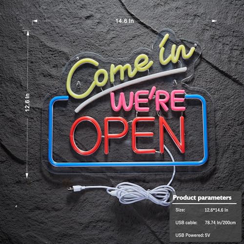 Image of Come In We're Open Neon Sign for Wall Decor, Open LED Neon Signs Lights for Cafe Business Walls Window Shop Bar Hotel,Restaurant Retail store Party Pub Decoration and Shop Decoration Gift