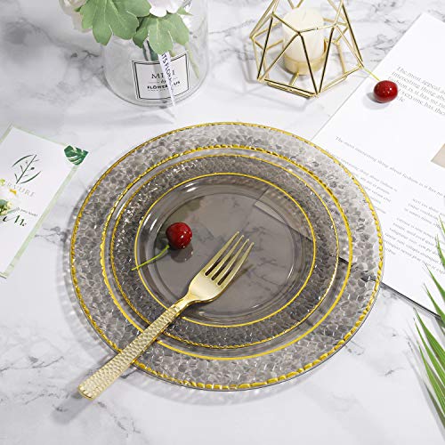 Nervure 102Pcs Black Plastic Plates – Clear Black And Gold Plastic Plates Include 51 Dinner Plates 10.25 Inch, 51 Salad/Dessert Plates 7.5 Inch For Wedding & Party & New Year's Day #TOP3