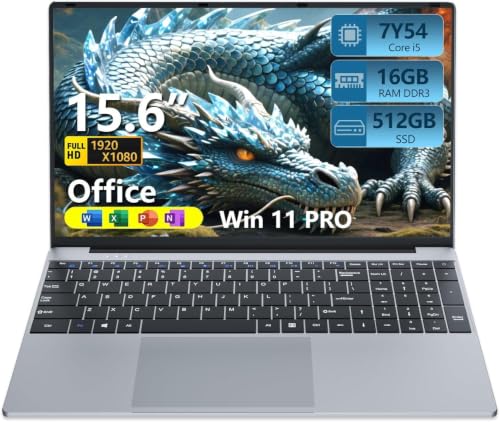 Image of DUNHOO 15.6 inch Laptop with Core i5-7Y54 Processor Laptop Computer 16GB RAM 512GB SSD, 180Open Lap Top, FHD 1920*1080, WiFi5, BT4.2, Win 11 Pro, Backlit Keyboard Laptop for Business Office Student