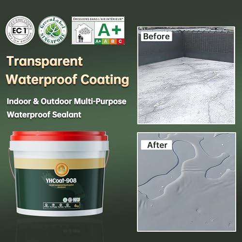 Image of 1 Gallon Transparent Waterproof Coating, Clear Acrylic Sealant Invisible Adhesive Leak Repair Agent for Concrete, Wall, Wood, Brick, Stone, Water-Based Outdoor & Indoor Sealer 4KG