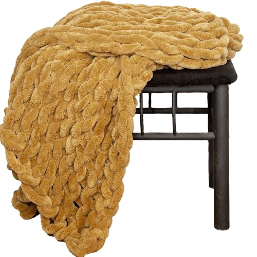Donna Sharp Throw Blanket - Chenille Knitted Gold...