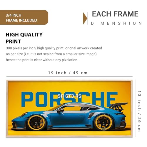 Image of kotart Big 911 GT3RS Porsche Car Framed Posters Gift Items for Boys Room Wall Decoration Bedroom Living Room Office Studio Decor | Car Poster Frame for Wall Decor Set Of 1 Size (10 x 19 inch)