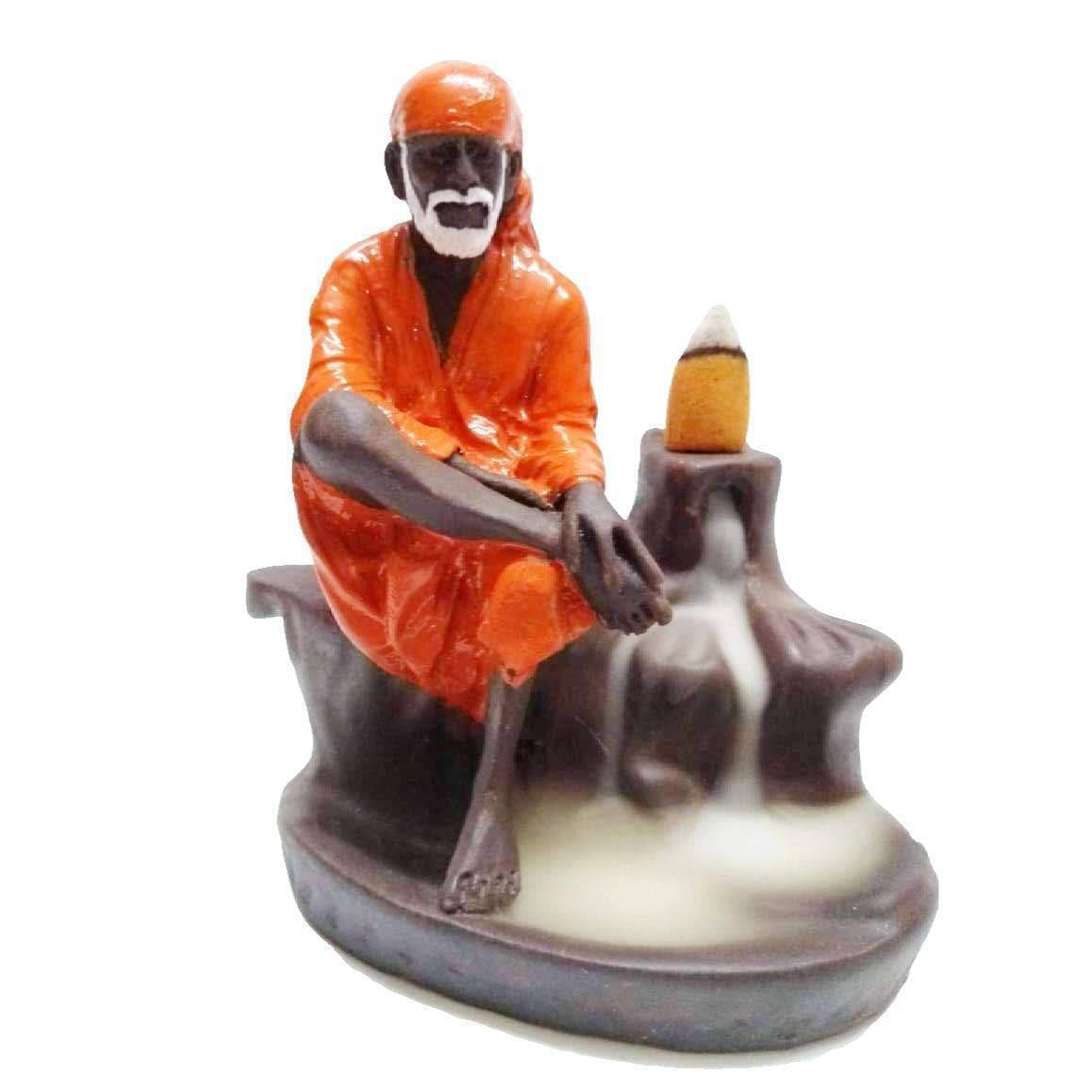GVD Sai Baba Smoke Backflow Cone Incense Holder Showpiece, Size 4 x 5, (25 Smoke Backflow Scented Cone Incenses) - Orange