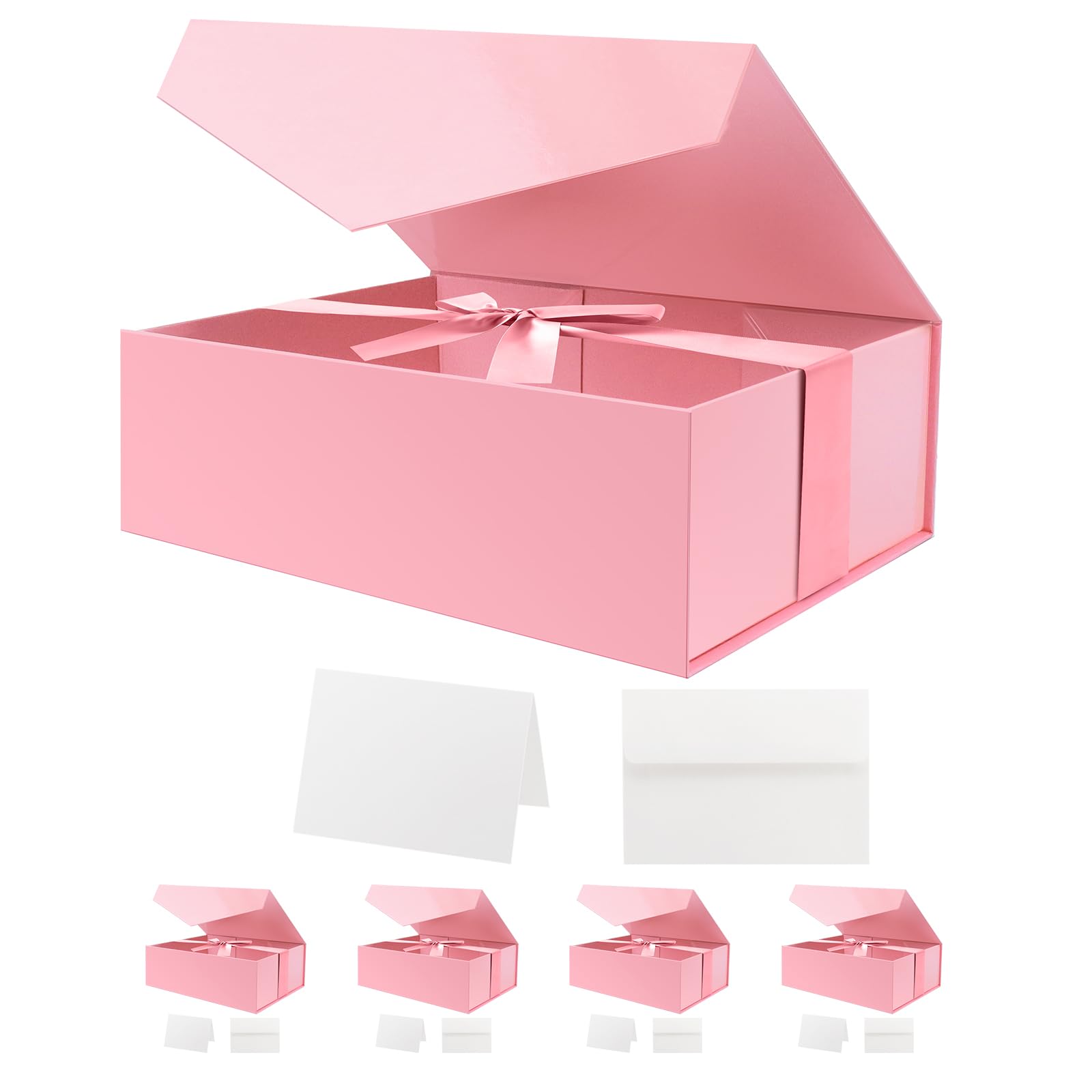 HAPPY POTATO 5 große Geschenkboxen mit Band, 29,1 x 20,6 x 9,5 cm, rosa Geschenkboxen mit Deckel, groß, Brautjungfernantragsboxen, Luxus-Geschenkboxen für Geschenke, glänzend rosa