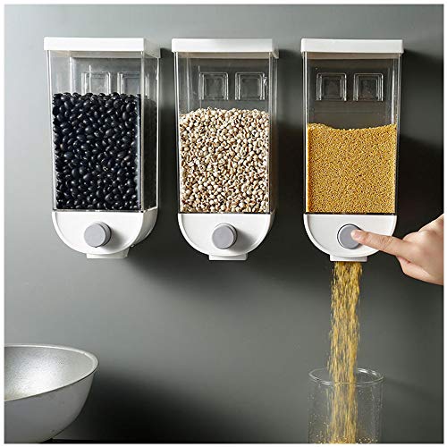 XBKPLO Wall Mount Dry-Food Dispenser Cereal Dispenser, Kitchen Food Storage for Beans Oatmeal Tea, Snack Grain Canister Food for Home, Kitchen, Breakfast, Pets, Cat Food, Dog Food, Candy