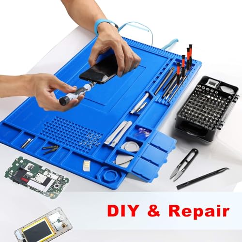 Image of XIKKART Silicone Magnetic Mat Rug For Laptop Mobile Repairing, 932F Heat Resistant Work Mat Large 17.8x11.8 inch Soldering Mat for Soldering, Cell Phone, Drone, Electronics Repair Combo Kit