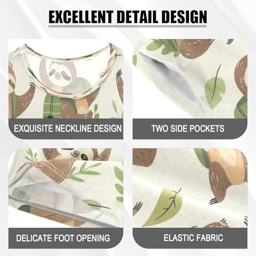 Sloth with Leaf Kids Pjs Set Boys Girls Summer Short-Sleeve Sleepwear Pajamas 2PCS4