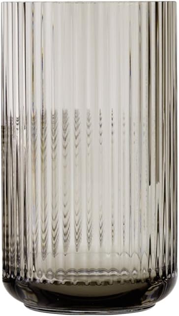 Rosendahl Lyngby Vase, Smoke Grey Mouth-Blown Glass Grooved Design, 9.84" Tonal Cylinder, Gift-Ready Danish Design Essential