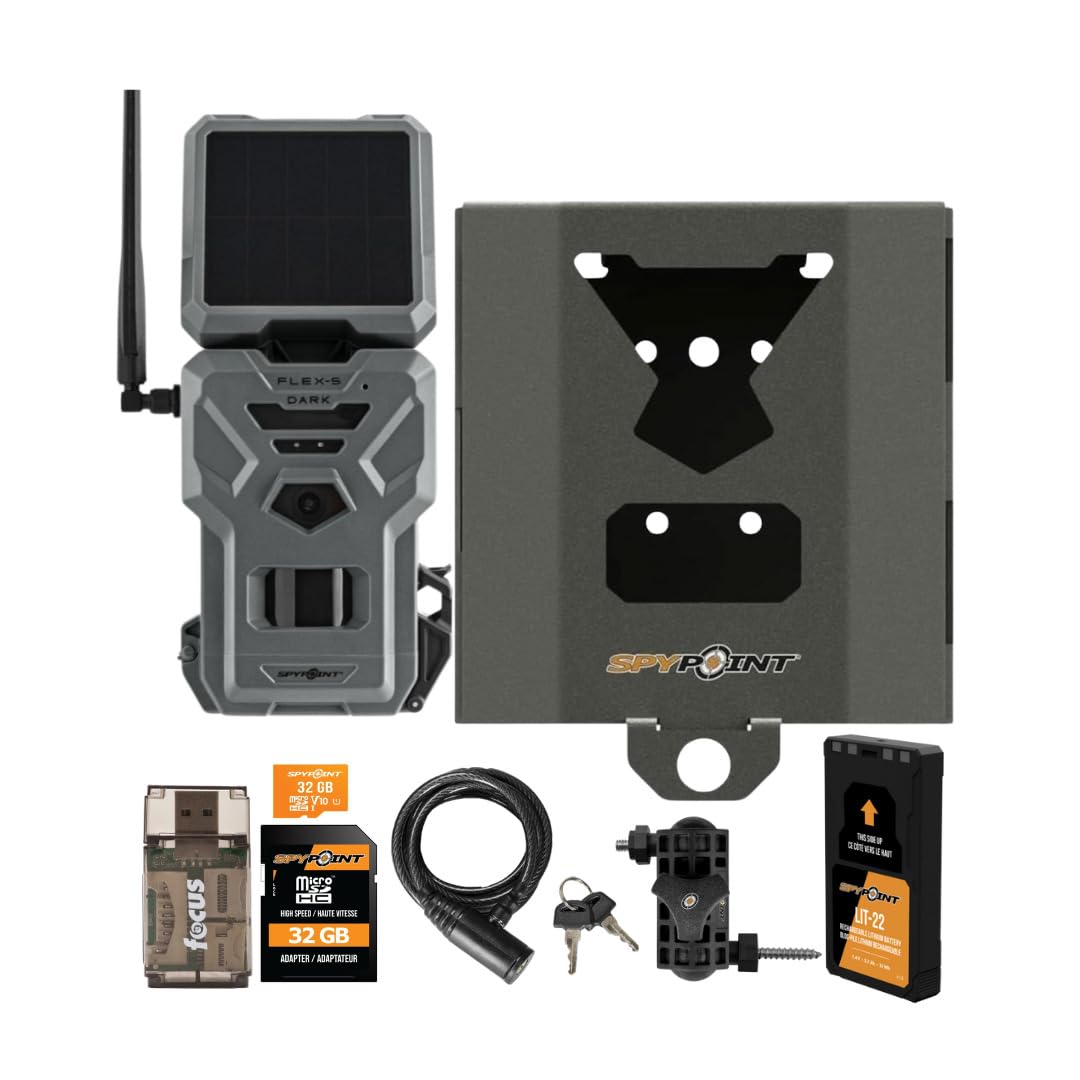SPYPOINT Flex-S-Dark Solar Cellular Trail Camera – Built-in Solar Panel, 40MP Photos, 1080p Videos + Sound, No-Glow Game Camera, Night Vision, Motion Activated Trail Cam