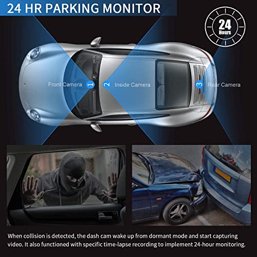 PRUVEEO 2K Mirror Dash Cam 3 Channel,Rear View Mirror Camera,Dash cam Front and Rear Inside,12\'\' Full Touch Screen, IR Night Vision,GPS,Parking Assistance,Free 64GB Card