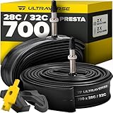 Ultraverse Bike Inner Tube for 700x28-32c, 28 inch Bicycle Wheel Sizes with 48mm Presta Valve - Butyl Rubber Tubes for Road and Gravel Bikes - 2 Pack with 2 tire levers Included