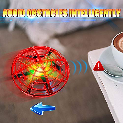 Hand Drones, Hand Operated Drones, econoLED Boy Toys Kids Hand Controlled Flying Ball Drone,Hands Free Mini Flying Ball Helicopter with 2 Speed & 5 LED Lights for Boys, Girls, Kids Gift (Light Red) - Thumbnail 4