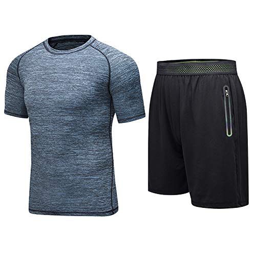 2pcs Mens Basketball Shorts Compression Shirt Gym Clothing Sportswear Dry Fit Athletic Workout