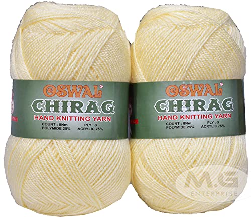 Image of M.G ENTERPRISE Os wal Chirag Cream (200 gm) Wool Ball Hand Knitting Wool /Art Craft Soft Fingering Crochet Hook Yarn, Needle Knitting Yarn Thread Dyed DF