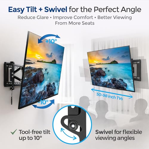 Image of ynVISION.DESIGN Heavy Duty TV Wall Mount for 50 inch-98 inch TVs - TV Mount with Advanced Tilt & Swivel - Pull Out up to 5.4in for Cable Management & Service - MAX VESA 800x400, 165lbs, 3 Studs Installation