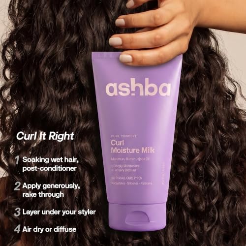 Image of Ashba Botanics Curl Moisture Milk Cream For Very Dry, Frizzy, Curly & Wavy Hair | Leave In Cream with Moringa, Argan & Shea Butter For Deep Moisture, Frizz Control & Shine | For Men & Women - 150ml