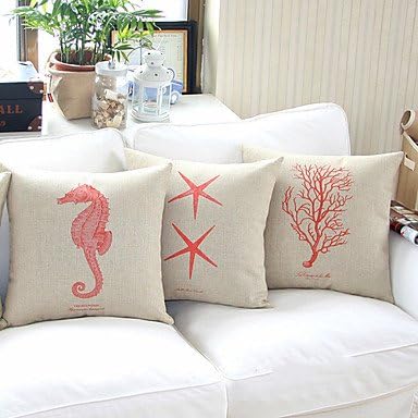 【Bailand】 set of 4 Sea Life Theme Cotton/linen Decorative Pillow Cover (1818(inch), Red)