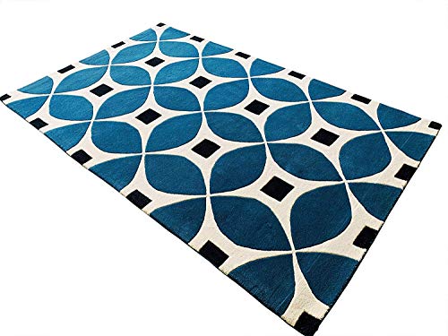 Image of Export Quality Handtufted Woolen Carpet for Living Room Bedroom & Hall - Color - Cerulean Blue - Size - 6 x 8 Feet