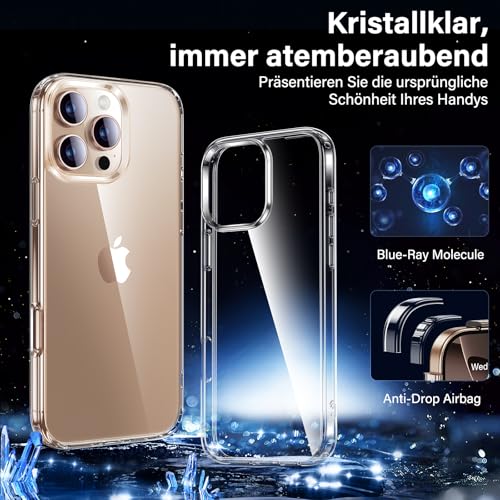 UniqueMe für iPhone 16 Pro Max Hülle - Handyhülle für iPhone 16 Pro Max Case, 5 in 1 Set Rundumschutz Schutzhülle Cover,1 Handyhülle & 2 Schutzfolie & 2 Kameraschutz - Transparent 5