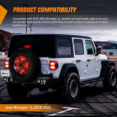 Image of Nilight Spare Tire Brake Light Red Double Row LED Ring 3rd Third Stop Rear Wheel Lights Plug and Play Fit for 2018 2019 2020 2021 2022 2023 2024 2025 2026 Jeep Wrangler JL