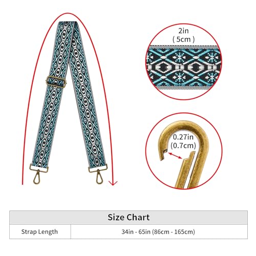 Image of ZOOEASS Bronze Buckles Purse Strap, 2 inch Wide Crossbody Handbag Strap Adjustable Replacement Shoulder Strap Vintage Embroidery