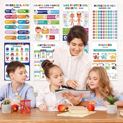 Image of EggSun 16 Pcs Bilingual Learning Posters for School Classroom Decorations, 11 x 16in Poster Charts for Teachers Primary Middle High School Supplies Education Classroom Bulletin Board Wall Decor