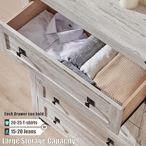 T4TREAM Farmhouse 5 Drawers Dresser Chests for Bedroom, Wood Rustic Tall Chset of Drawers,Dressers Organizer for Bedroom, Living Room,Hallway, Antique Brush White T4TREAM Farmhouse 5 Drawers Dresser Chests for Bedroom Wood Rustic Tall Chset of DrawersDressers Organizer for Bedroom Living RoomHallway Antique Brush White