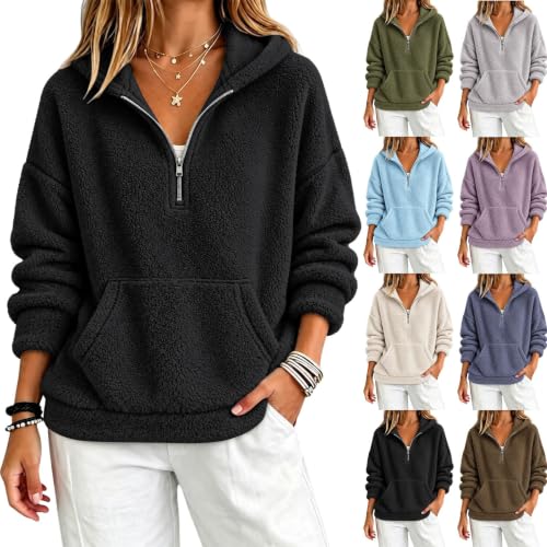 Fleece Quarter Zip Pullover for Women Oversized Fuzzy Sweatshirt Hoodie - image 1