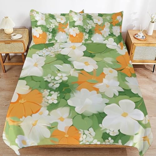 Juego de ropa de cama de 3 piezas con diseño de flores y mariposas con funda de almohada 2