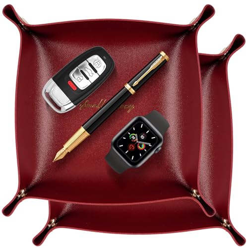 AIBAOBAO Bandejas Vaciabolsillos, 2 Piezas Vaciabolsillos Recibidor Cuero 15 x 15 cm, Bandeja para Llaves Entrada, Vacia Bolsillos Piel Decorativas para Monedas, Billetera, Joyas, Llaves, Relojes