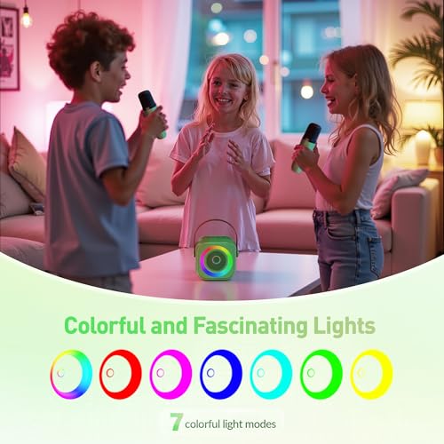 Image of Mini Karaoke Machine：Portable Bluetooth Karaoke Microphone, Singing Speaker with 2 Wireless Mic and Light Kids Adults, Christmas Birthday Gifts for Girls Boys Family Home Party(Green)