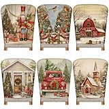 Moukeren 6 Pcs Christmas Chair Cover Set Stretch Dining Chair Back Covers Christmas Nutcracker Red Truck Slipcovers Farmhouse Removable Elastic Seat Protector for Xmas Party Dining Home Kitchen Decor