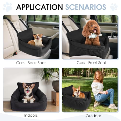 Ezvsevuo Hunde Autositz, 54x52x35cm - Hundesitz Auto Rückbank, Hundeautositz Hundesitz Kleine Hunde, Hundekorb Auto mit Abnehmbar Waschbar Hundekissen & Aufbewahrungstaschen, Schwarz