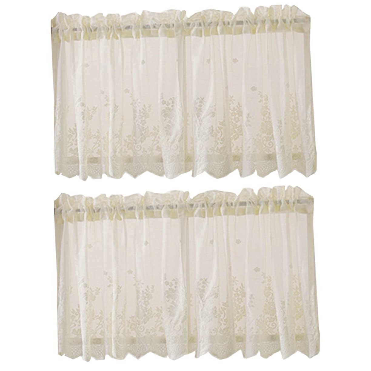 Cortinas cortas de encaje beige decorativas transparentes medianas de 130x41 cm