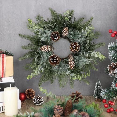 Image of 6 PCS Christmas Candle Rings Wreaths Norfolk Snowy Pine Needles Garland Pinecones Wreaths Artificial Cedar Candle Rings Holder for Christmas Wedding Home Table Centerpiece Door Window Chair Wall