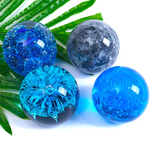 EUSTUMA Hand Blown Glass Blue Flower Sphere Figurine,Paperweight Glass Ball,Sea Plant Ornament for Fish Tank Aquarium,Sea Plant Collection for Birthday Gift,Glass Paperweight - Thumbnail 4