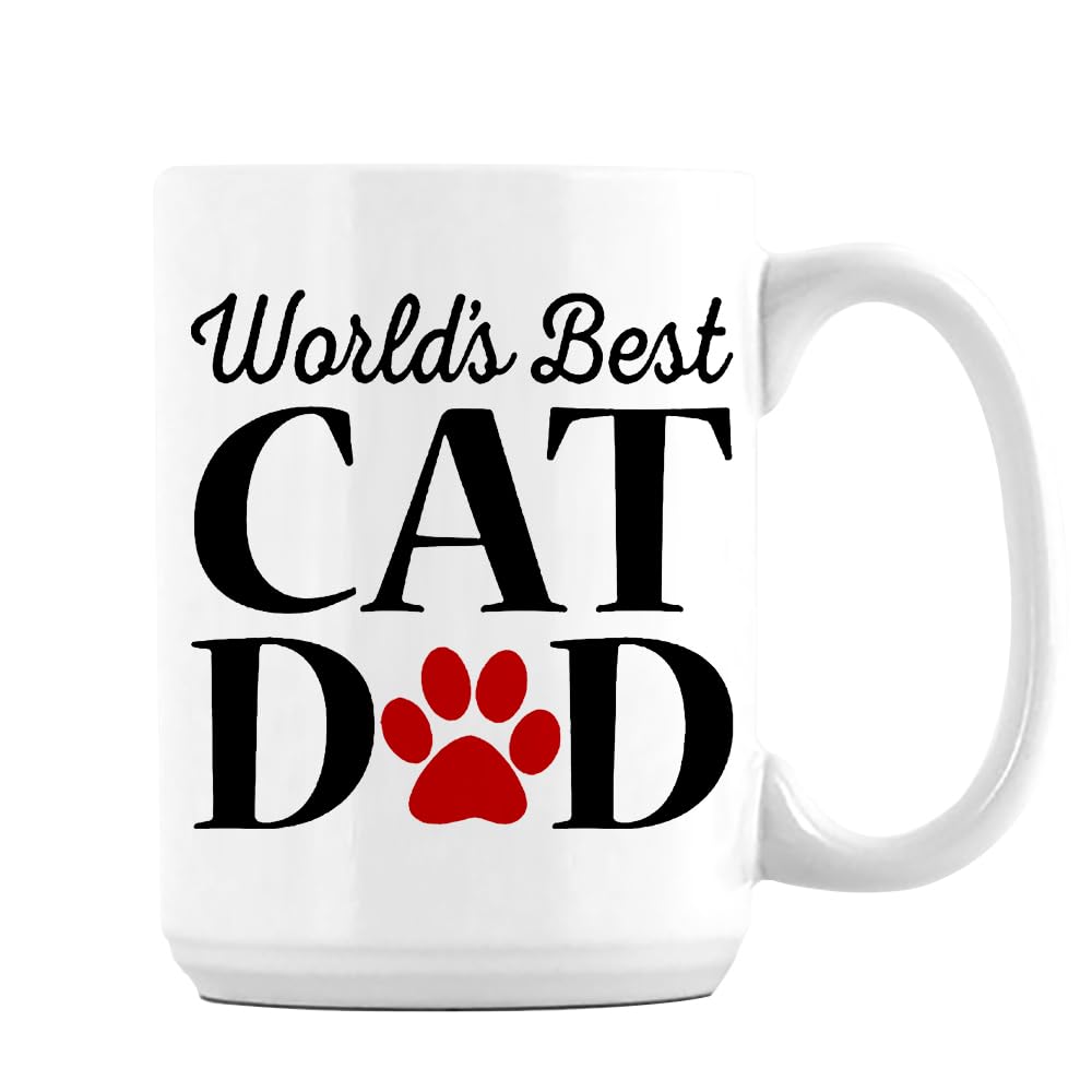 World's Best Cat Dad, Best Dad Gifts, Father's Day Gift, 15oz Ceramic Coffee, Tea Mug. (White Inside)