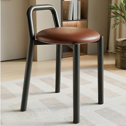 Taburete de maquillaje con respaldo y asiento redondo para tocador o dormitorio 5