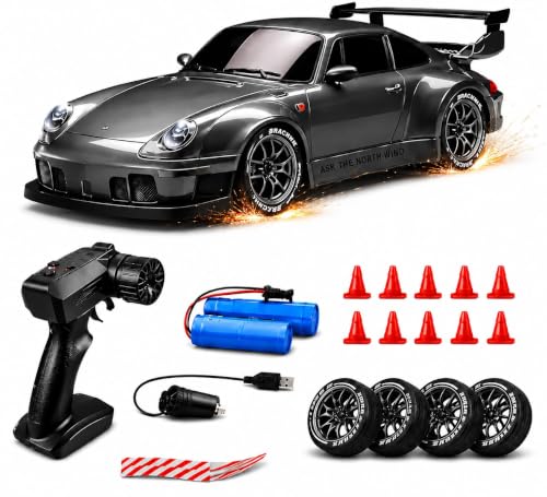 Image of Royal Cellar RC Drift Car 1:24 Scale 4WD | 20KM /H High-Speed Remote Control Car with LED Lights | 2.4GHz Rechargeable Drift Racing Car with Extra Tires & Cones | Gift Boys & Girls (MP)