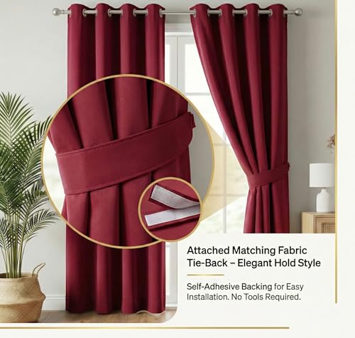Image of VAS COLLECTIONS 100% Blackout Door Curtains, 7 Feet (121x215 cm) Set of 2, Plain, Thermal Insulated, Room Darkening Curtains for Living Room, Bedroom, (Maroon)