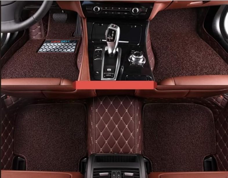 Image of CAPEDELL 7D Premium Car Floor Mat Compatible with XUV 700 Facelift 6 Seater 2025||Luxury Leather Double Layered Mat||Set of 4pcs||Waterproof and Washable||Colour:-Coffee with Golden
