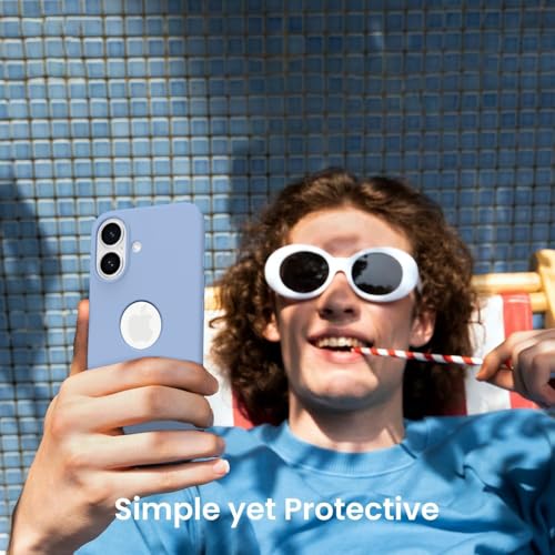 Image of Elzzi Microfiber Logo Cover Compatible for iPhone 16 Plus Case Liquid Silicone Cases Full Body 4 Layer Protective Covers Shockproof Back Cover (Azure)